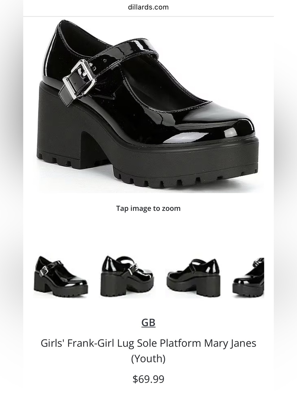 GB Girls Frank-Girl Lug Sole Black Platform Mary Janes size kids 13